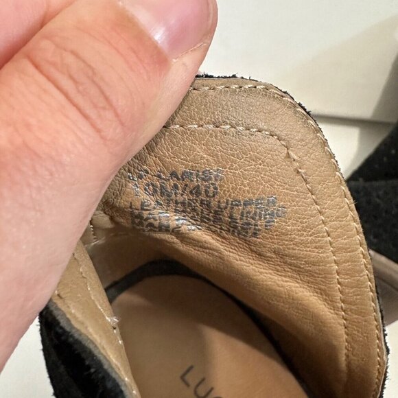 Lucky Brand Larise Black Perforated Suede Bootie Size 10M Peep Toe Cut Out Sides - Picture 8 of 8